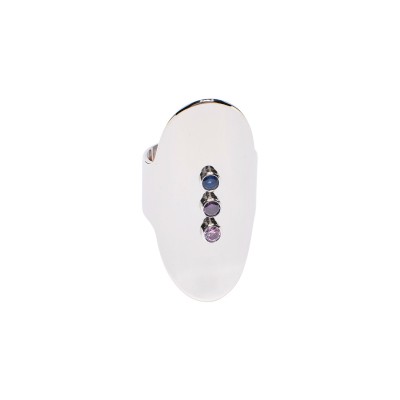 MYA BAY BAGUE OVALE 3 PIERRES ROSE MAUVBE BLEU - ARGENT