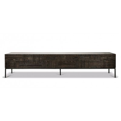 Tabwa TV cupboard - verni teck - off noir - 1 flip-down...