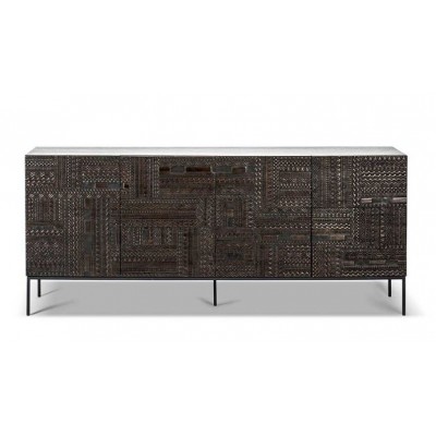 Teak Tabwa black sideboard - 4 doors - varnished