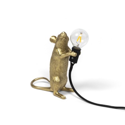 LAMPE SOURIS OR EN RESINE POSITION DEBOUT