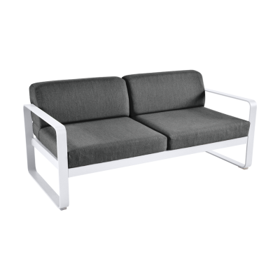 BELLEVIE CANAPE 2 PLACES BLANC COTON / GRIS GRAPHITE