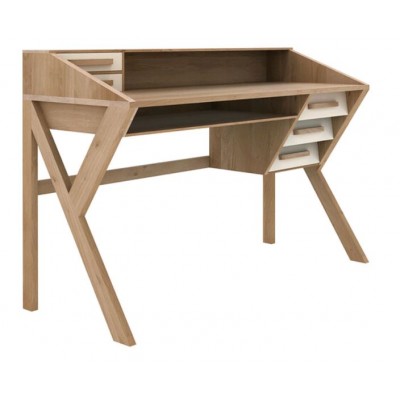 Oak Origami desk - 5 drawers - cream