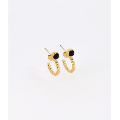 BOUCLE D OREILLE CREOLE ACIER DORE ONYX