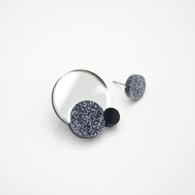 BOUCLES D'OREILLES BUBBLES ARGENT - NOIR PAILLETE - NOIR