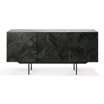 Teak Graphic black sideboard - 3 doors - varnished