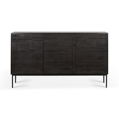 Teak Grooves black sideboard - 3 doors - varnished