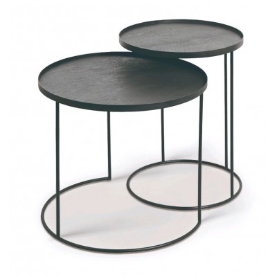 Tray table d'appoint ensemble - verni wood - noir - rond...