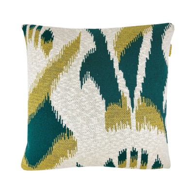 Ikat knitted cushion green