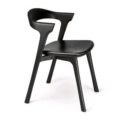 Oak Bok black dining chair - black leather - varnished