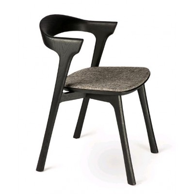 Oak Bok black dining chair - grey upholstery - varnished