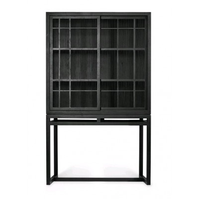 Oak Burung black storage cupboard - 2 sliding doors -...