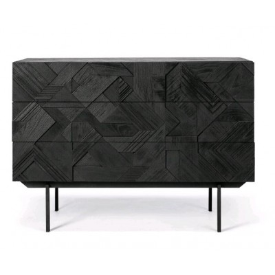 Teak Graphic black chest of drawers - 3 drawers - varnished