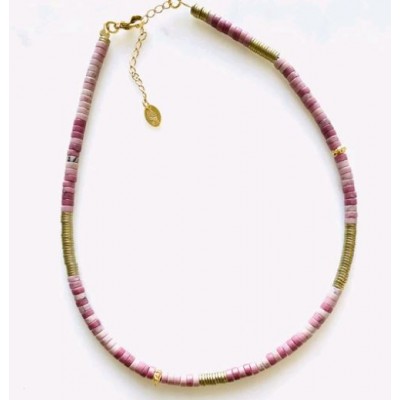 COLLIER PERLE RAS DE COU 36+5CM GOLD PINK