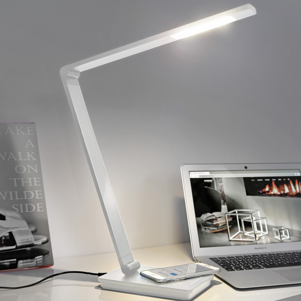 LAMPE DE BUREAU BLANCHE + STATION DE RECHARGE SANS FIL POUR SMARTPHONE