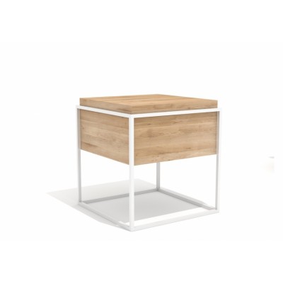 Oak Monolit bedside table - 1 drawer - white metal