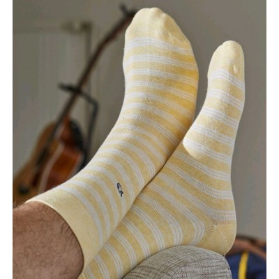 CHAUSSETTE COTON FINES RAYURES JAUNE/BLANC