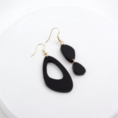 BOUCLES D'OREILLES PEBBLE NOIR MAT