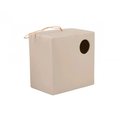 NICHOIR CARRE OISEAU EN CERAMIQUE GRIS BEIGE