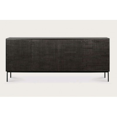 Teak Grooves black sideboard - 4 doors - varnished