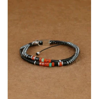 BRACELET HOMME  - MULTI 2 rangs - NOIR/ROUGE