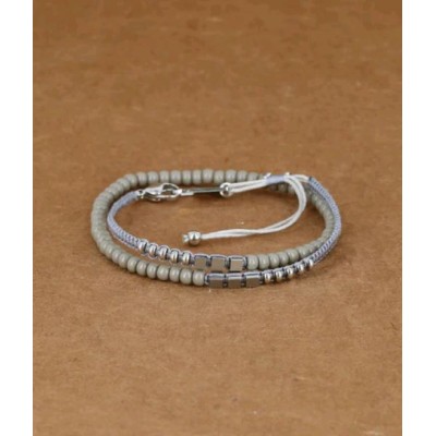 BRACELET HOMME - MULTI 2 rangs - GRIS