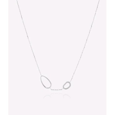 COLLIER SIMPLE–ACIER–Zirconium sertis–38+5cm d: 19x12...