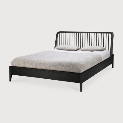 Spindle bed - varnished oak - black - mattress 180x200 -...