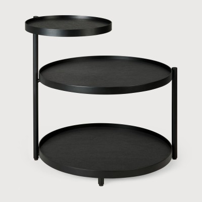 Swivel tray side table - varnished wood - black - round -...