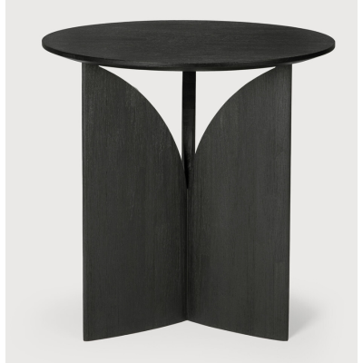 Fin side table - varnished teak - black - round