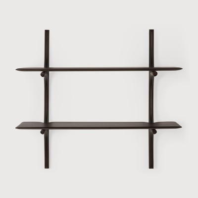 PI wall shelf - varnished mahogany - dark brown - 2 shelves
