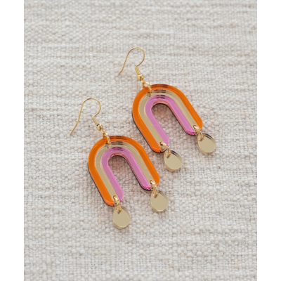 BOUCLES D'OREILLES RAINBOW PLEXI ORANGE + ROSE