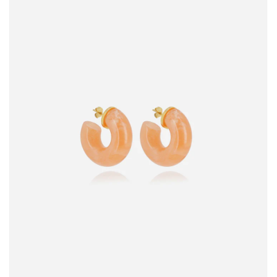 BOUCLE D OREILLE–CREOLE–ACIER DORE–Pierre de soleil–d30mm