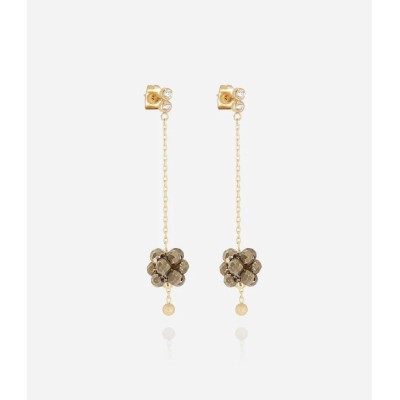 BOUCLE D OREILLE–LONG–ACIER DORE–pyrite
