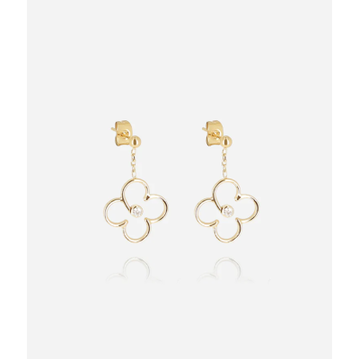 BOUCLE D OREILLE–LONG–ACIER DORE–zirconium