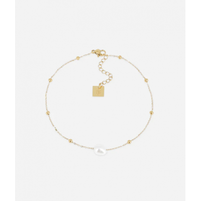 CHEVILLERE–Olbia–ACIER DORE–perle de culture–21+3cm